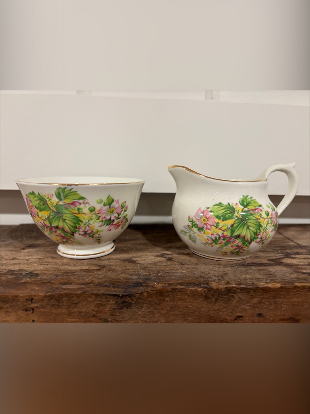 Floral Ceramic Creamer and Sugar Bowl Set - Pink & Green